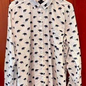 Ann Taylor White and Black Elephant Print Shirt